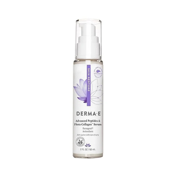 DERMA E Advanced Peptides and Vegan Flora-Collagen Serum – Double Action Collagen Face Cream with Peptide Complex – Intens...