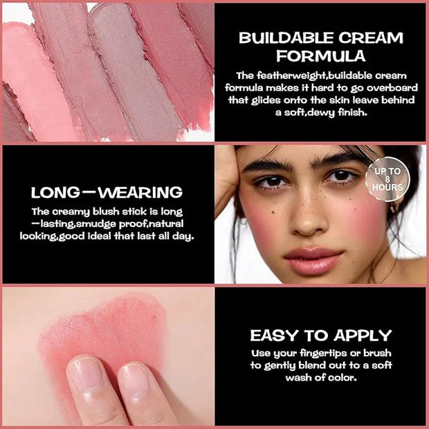 FOCALLURE Cream Blush Makeup,Buildable Blush Stick for Cheeks,Matte and Dewy Finish,Long Wearing,Easy Application,Lightwei...