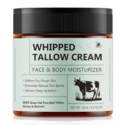 Beef Tallow for Skin, Beef Tallow Moisturizer, 4.2 oz Organic Whipped Grass Fed Beef Tallow with Honey Cream for Face & Bo...