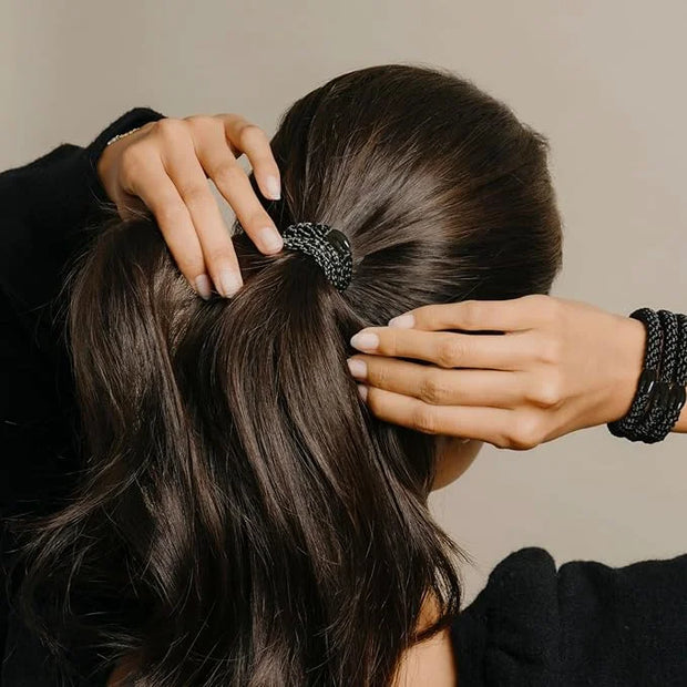 L. Erickson Pony Hair Ties - Black - 8 Pack Ponytail Holders - No Damage Hair Accessories for Women - Product Image