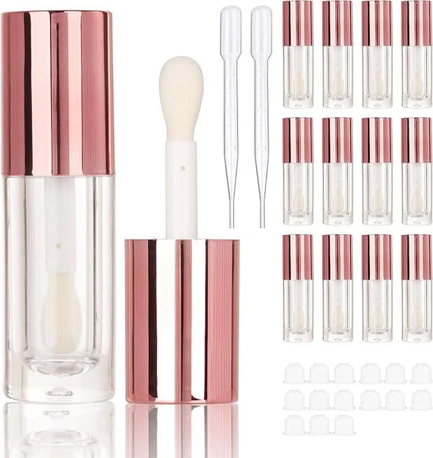 COSIDEA 14pcs Empty 6ml big doe foot wand Chunky lip gloss tubes for DIY lipgloss,Pink round lipgloss containers tubes wit...