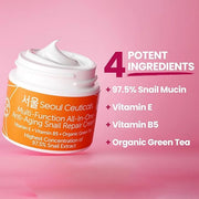 SeoulCeuticals Korean Skin Care 97.5% Snail Mucin Moisturizer Cream - K Beauty Skincare Day & Night Snail Repair Cream Fil...