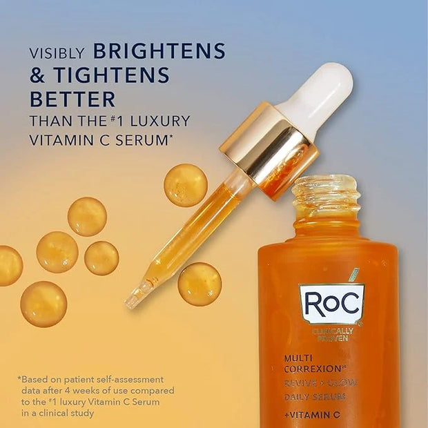 RoC Multi Correxion Revive + Glow 10% Active Vitamin C Serum for Face, Daily Anti-Aging Wrinkle and Skin Tone Skin Care Tr...