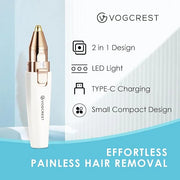 Rechargeable Eyebrow and Facial Hair Remover for Women - 2 in 1 Razor with Built-in LED Light for Painless Hair Removal - ...
