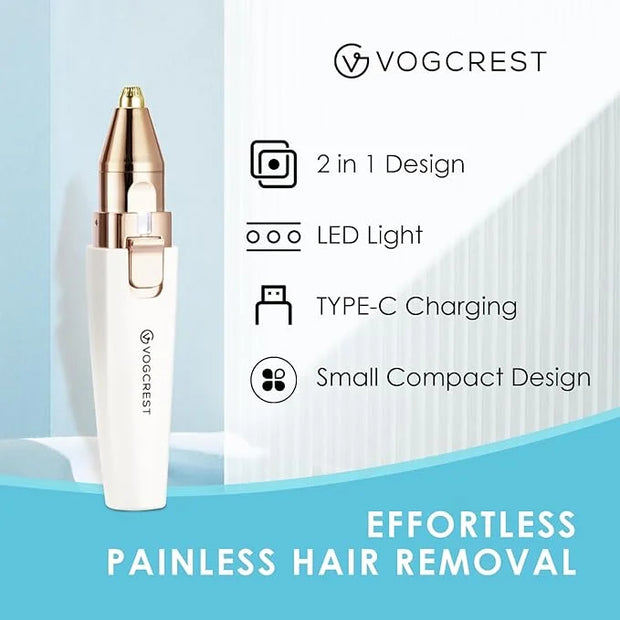 Rechargeable Eyebrow and Facial Hair Remover for Women - 2 in 1 Razor with Built-in LED Light for Painless Hair Removal - ...