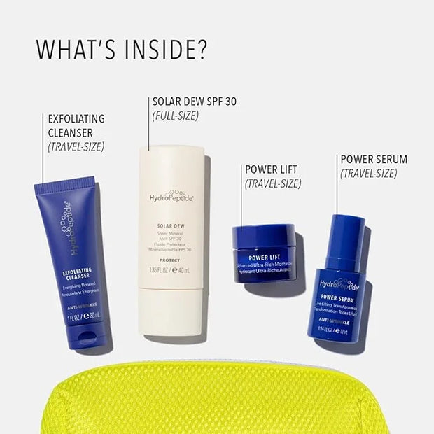 HydroPeptide Summer Skin on-the-Go Regenerative Routine & Travel Size Kit: Power Lift, Power Serum, Exfoliating Cleanser &...