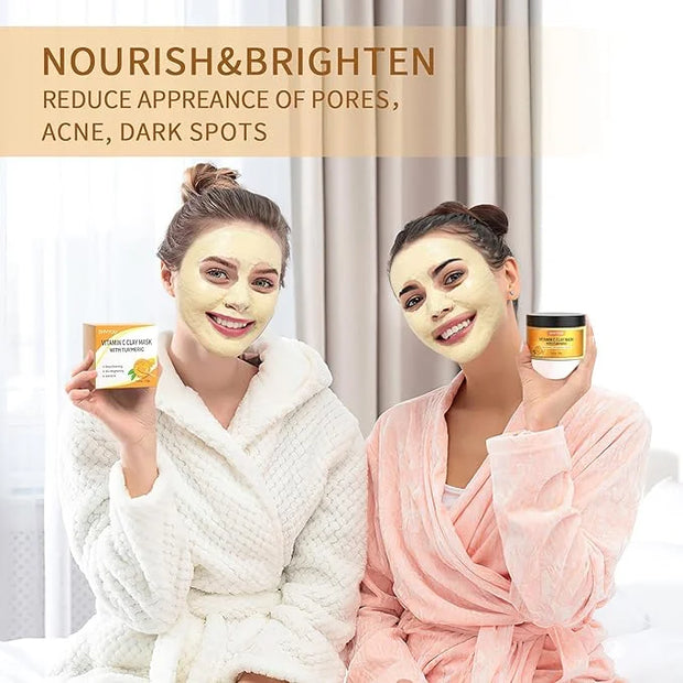 Vitamin C Face Mask with Kaolin Clay and Turmeric for Dark Spots, Dull Skin, Skincare Facial Mask for Controlling Oil and ...