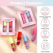 Lip Gloss Oil Set-2 Colors Hydrating Tinted Lipgloss Lip Glow Oil,Non-sticky Shiny and Vegan Lip Glaze, Glitter Crystal Je...