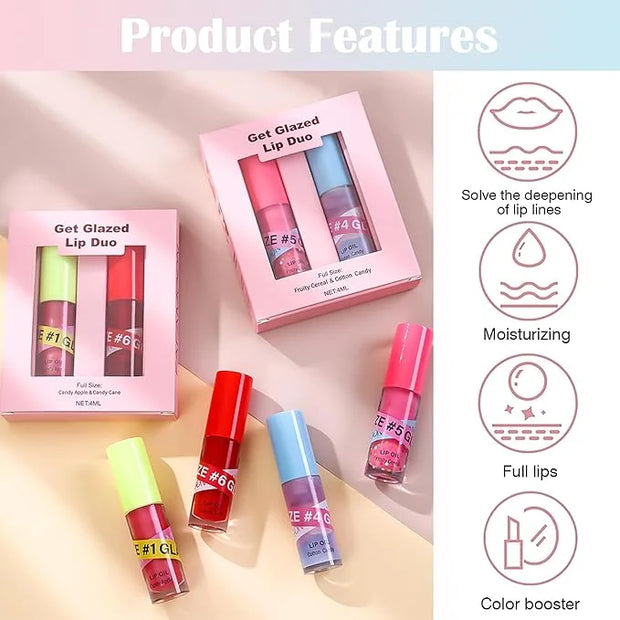 Lip Gloss Oil Set-2 Colors Hydrating Tinted Lipgloss Lip Glow Oil,Non-sticky Shiny and Vegan Lip Glaze, Glitter Crystal Je...
