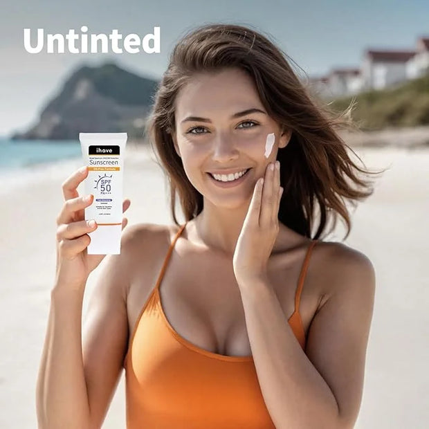 iHave Face Sunscreen, Travel Size SPF 50 Sunscreen with Broad Spectrum UVA UVB Protection, Oil-Free Fast-Absorbing Sunbloc...