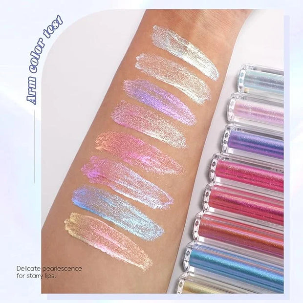 Blue Glitter Lip Gloss Liquid Lipstick, Diamond Shimmer Metallic Sparkly Iridescent Chameleon Lip Gloss Gift for Women, Lo...