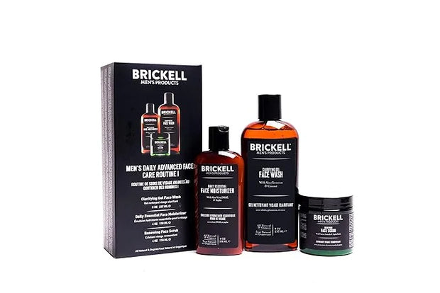 Brickell Men's Daily Advanced Face Care Routine I, Gel Facial Cleanser Wash, Face Scrub, Face Moisturizer Lotion, Natural ...