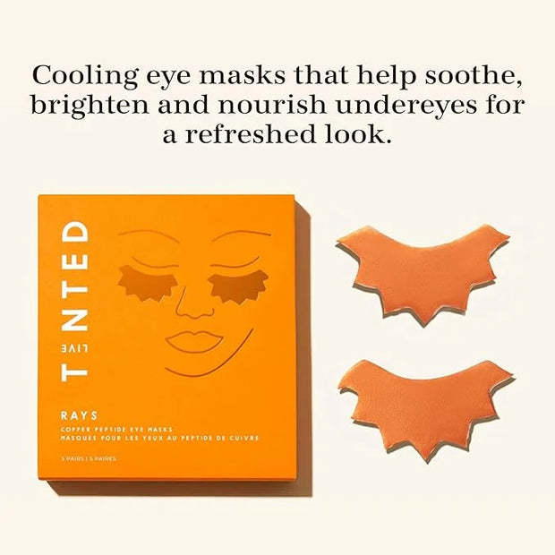 Live Tinted Rays Copper Peptide Eye Masks - Cooling, Brightening, & Nourishing Under Eye Patches, Reduces Fine Lines, & Hy...