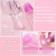 2PCS Magic Color Changing Lip Oil - Big Brush, Long Lasting Shimmery, Warm Change Hydrating Lip Gloss - Product Image