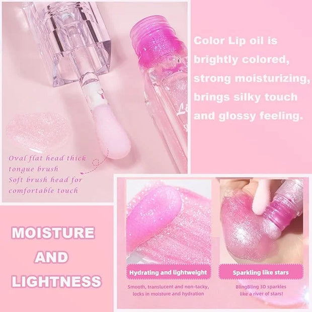 2PCS Magic Color Changing Lip Oil - Big Brush, Long Lasting Shimmery, Warm Change Hydrating Lip Gloss - Product Image