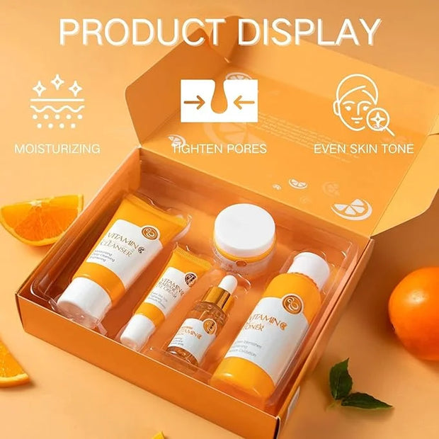 Vitamin C Skincare Set, 5Pcs Skincare Gift Set With Cleanser, Toner, Face Serum, Face Cream, And Eye Cream, Facial Kit for...