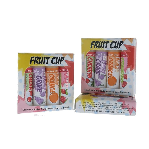 Rinse Bath & Body Fruit Cup Lip Balm Set - Handmade Natural Flavored Lip Balm | Cherry, Grape, Orange & Strawberry | Moist...