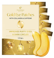 PLANTIFIQUE Gold Under Eye Patches for Puffy Eyes and Dark Circles 5 Pairs and Stainless Steel Gua Sha Facial Tool, Skin M...