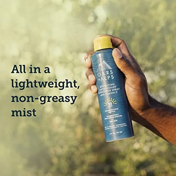 Oars + Alps Sunscreen Spray for Face & Body, SPF 50 Spray Sunscreen Infused with Vitamin C & Antioxidants, No White Residu...
