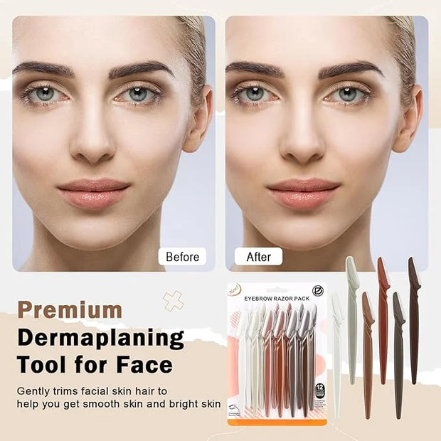 D Dermaplane Razor for Women Face - 12PCS Eyebrow Razor With Precision Cover - Dermaplaning Tool for Face Shaver - Facial ...