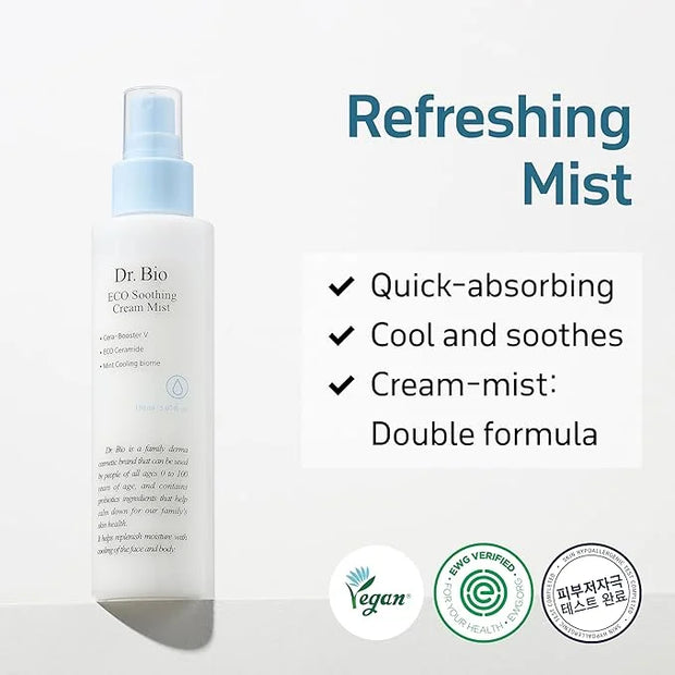 ECO Soothing Cream Mist (5.07oz/150ml), Face and Body Mist for Senstive Skin, Immediate Hydration and Soothing with Probio...
