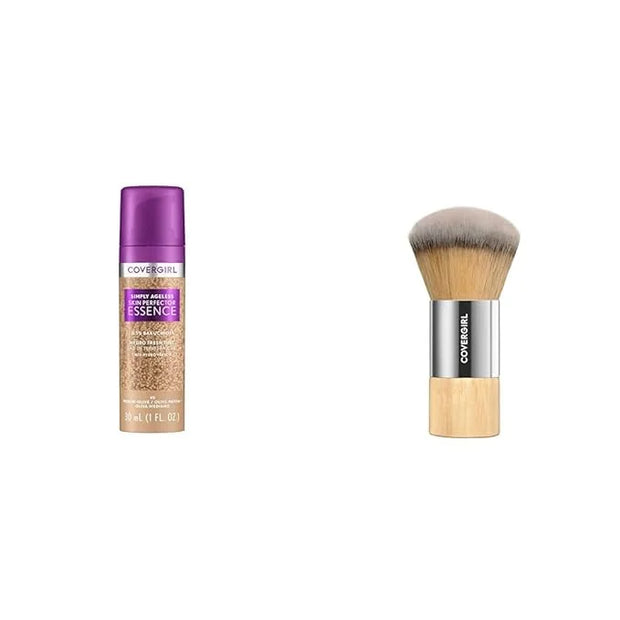 CoverGirl Simply Ageless 45 Medium-Olive Liquid Foundation Bundle with Blending Brush, Skincare Makeup with Bakuchiol & Ac...