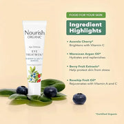 Nourish Organic Eye Treatment, Bilberry & Arctic Berries – Age Defense Under Eye Cream with Vitamin C + Washable Cotton Ro...