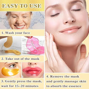 Gold Eye Mask And Pink Lip Mask,Natural Gel Eye Masks,Under Eye Gel Patches for Dark Circles,Eye Mask for Puffy Eyes,10 Pa...