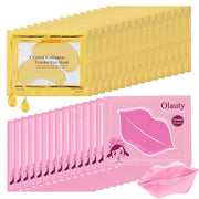 30 Pairs Lip Masks & Eye Masks, 24K Gold Gel Under Eye Patches for Puffy Eyes, Collagen Crystal Lip Mask Moisturizing Nour...