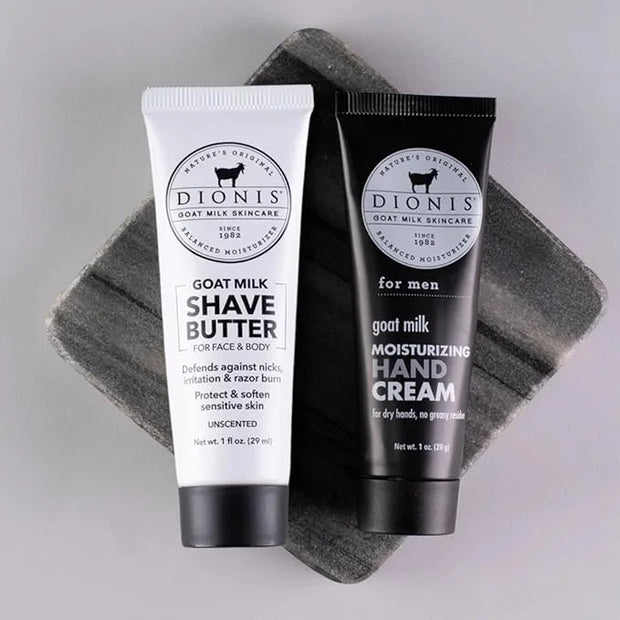 Dionis Goat Milk Skincare 5 Piece Goat Milk Travel Set for Men - Hydrating Bar Soap, Shave Butter, Hand & Body Cream - Ver...