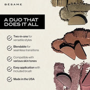 BESAME 3 Eyeshadow Duo & Shadow Brush Set – Socialite Brown, Pistachio, Plum Dandy – Ultra-Blendable Matte & Shimmer with ...