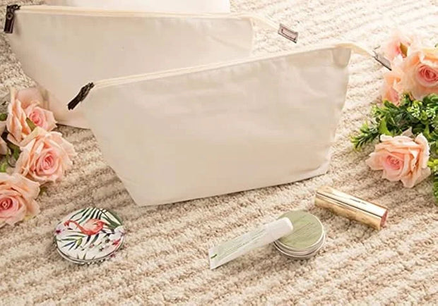 Juvale 6 Pack Canvas Makeup Bags with Zipper - 11.75 x 5.5 In White Cotton Canvas Makeup Bag Set for Toiletries and DIY Cr...