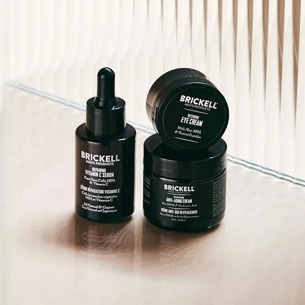 Brickell Men's Advanced Anti-Aging Routine, Night Face Cream, Vitamin C Facial Serum and Eye Cream, Natural and Organic, U...