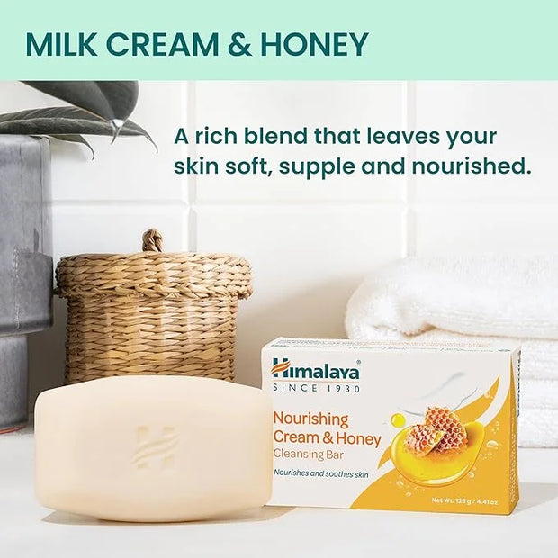Himalaya Nourishing Cream & Honey Cleansing Bar, Face and Body Soap for Soft Skin, 4.41 oz, 6 Pack - Product Image