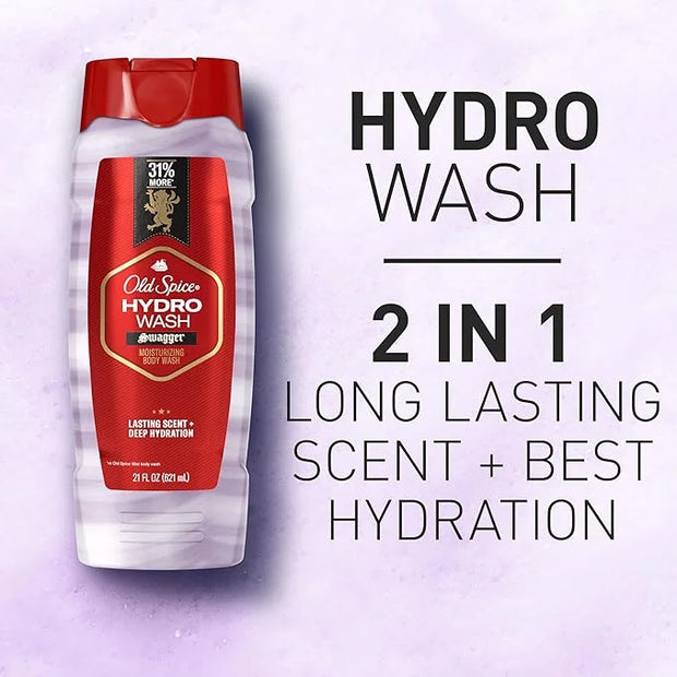 Old Spice Moisturizing Body Wash for Men, Hydro Wash, 2-in-1 Long Lasting Scent & Deep Hydration, 24/7 Shower Fresh, Swagg...