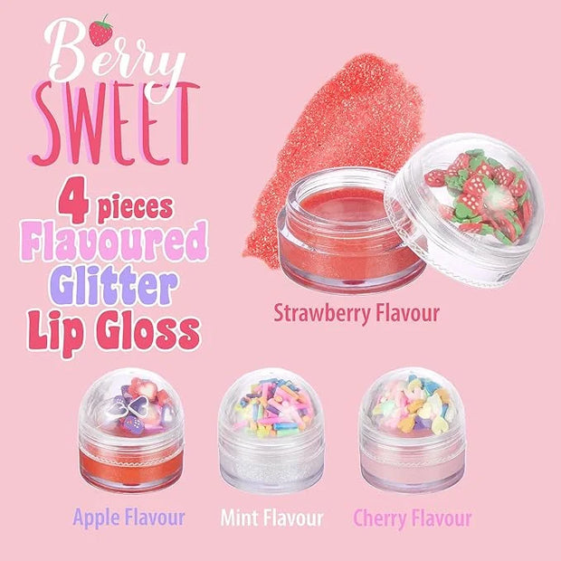EXPRESSIONS 4pc Lip Gloss with Confetti Top – Berry Sweet Fruity Flavored Lip Gloss For Girls, Safe and Non-Toxic Confetti...