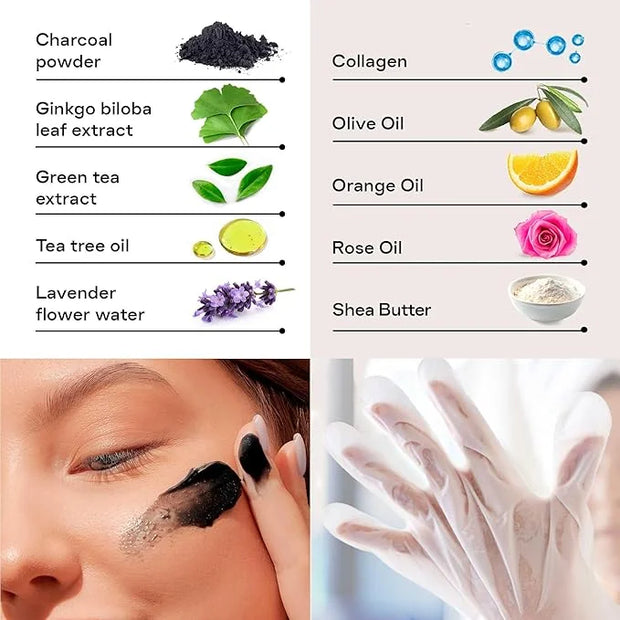 Hand Mask & Activated Charcoal Face Mask Skin Care Kit - Korean Skin Care Products Bundle for Face Skin Care & Dry Hands -...