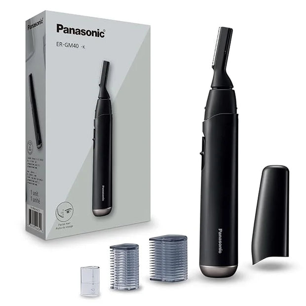 Panasonic Facial Hair Trimmer for Sensitive Skin, Unisex Detailer with Flexible Head, Gentle on Acne, Includes 2 Eyebrow A...