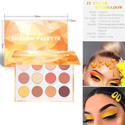 Glitter Matte Orange Yellow Eyeshadow Palette, 12 Colors Shimmer High Pigmented Eyeshadow Makeup Palette Lasting Waterproo...