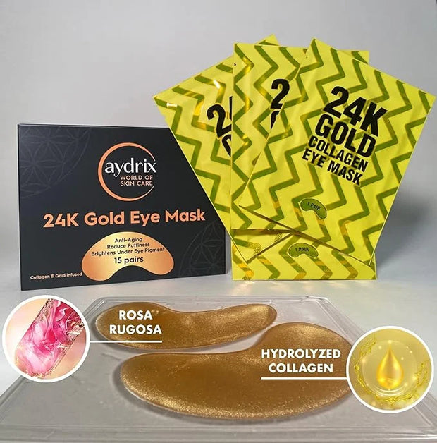 24K Gold Under Eye Mask Treatment - Corrects Puffy Eyes, Dark Circles - Reduces Wrinkles, Fine Lines and Hydrates Your Ski...
