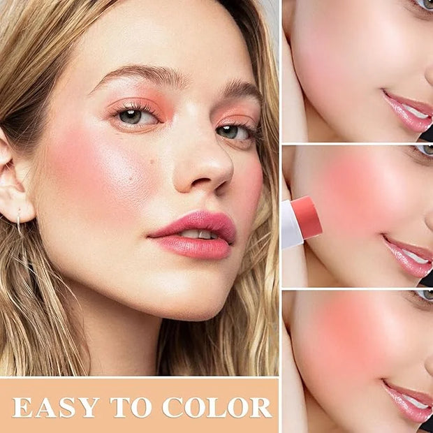 Cream Blush Stick with Brush and Makeup Sponge,Waterproof Multi Cream Makeup Stick,Lightweight,Long-lasting,2 in 1 Multi B...