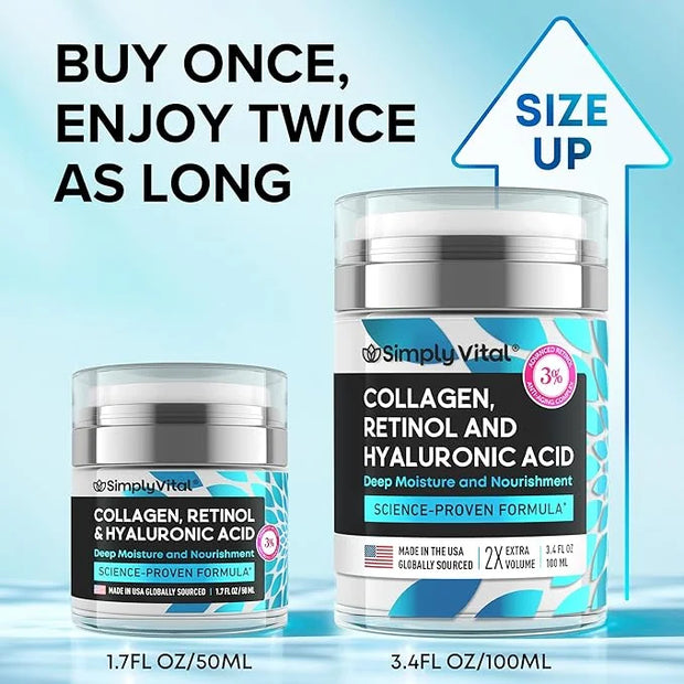 SimplyVital Collagen, Retinol & Hyaluronic Acid Cream - Anti-Aging Retinol Cream for Face, Neck & Décolleté - Made in USA ...