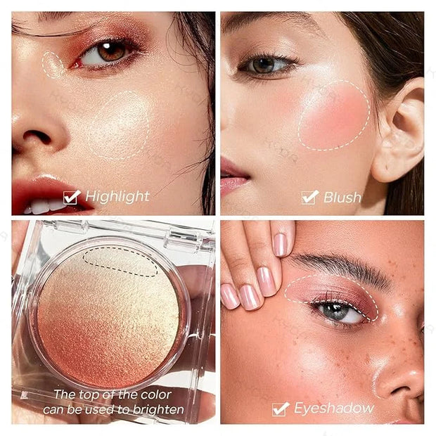 KYDA Baked Blush, Coral Glow Powder for Blush and Highlighter, High Glossy Finish, Lightweight Blendable Shimmer Blusher, ...
