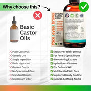 Organic Castor Oil For Face Moisturizer, Eyes, Eyelashes, Eyebrows, Wrinkles with Jojoba, Rosehip, Grapeseed, Squalane, Pa...
