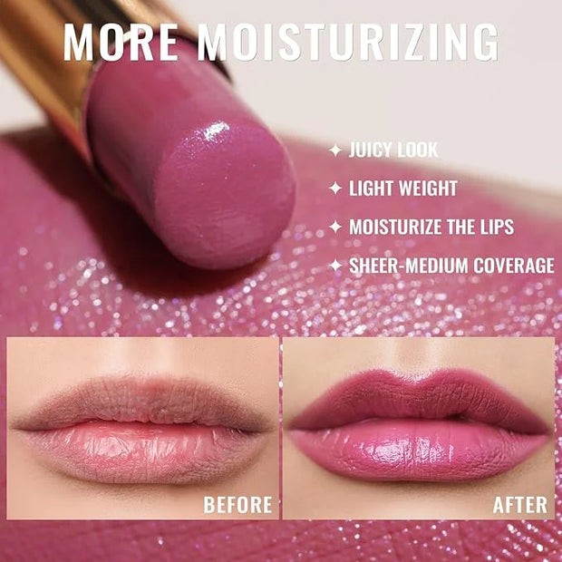 Oulac Moisture Mauve Pink Lip Gloss - 2 in 1 Shimmer Lipstick & Lip Balm, Long Lasting Hydrating, Juicy & Glossy finish, S...