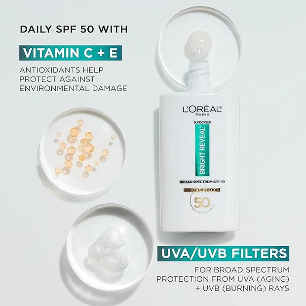 L'Oreal Paris Bright Reveal Broad Spectrum Daily SPF 50 UV Lotion, 1.7 fl oz + Moisturizer Sample - Product Image
