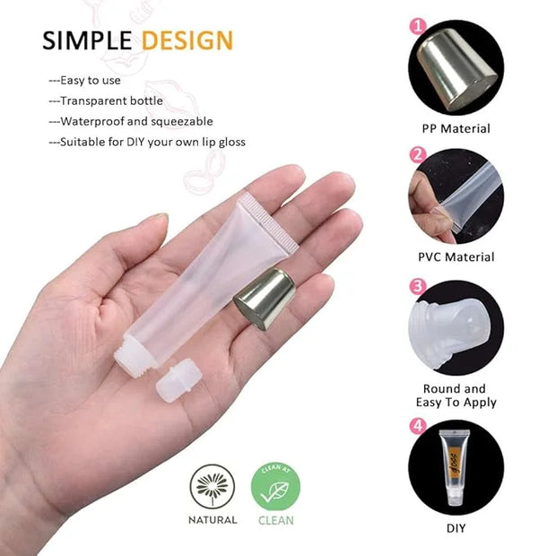 AMORIX 50PCS Matte Silver Lip Gloss Tubes 10ml Empty Lip Gloss Containers Lip Balm Tubes Refillable Cosmetic Squeeze Tubes...