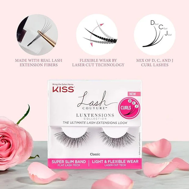 KISS Lash Couture LuXtensions Collection False Eyelashes, Flat Lash Technology, Super Slim Lash Band, Real Lash Extension ...