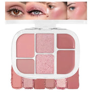 6-in-1 Cream & Powder Makeup Palette – Blush Highlighter & Eyeshadow, Matte & Shimmer Rose Nude Tones, Travel-Friendly Com...