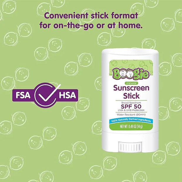 Baby Sunscreen Stick by Boogie, Mineral Sunscreen SPF 50, Travel Size Sunblock for Kids, FSA/HSA Eligible, Zinc Oxide, Wat...